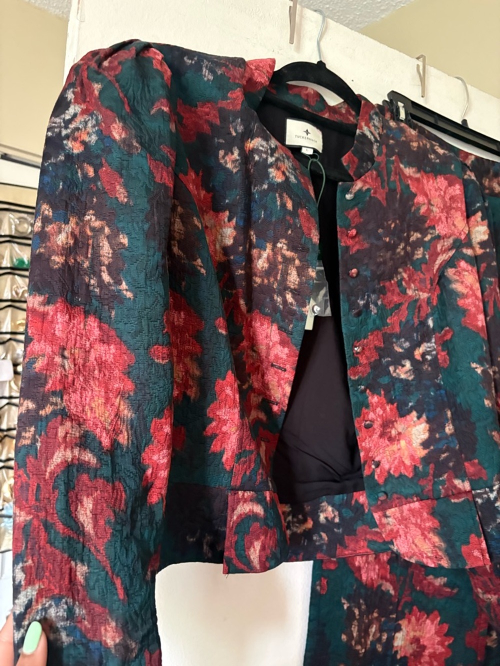 Tuckernuck Floral Textured Jacket in Teal, Red, and Pink - Picture 3 of 6